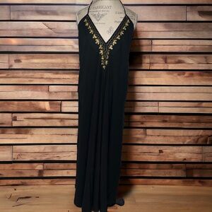 Black halter dress gold embroidered trim lose fit one size fit.